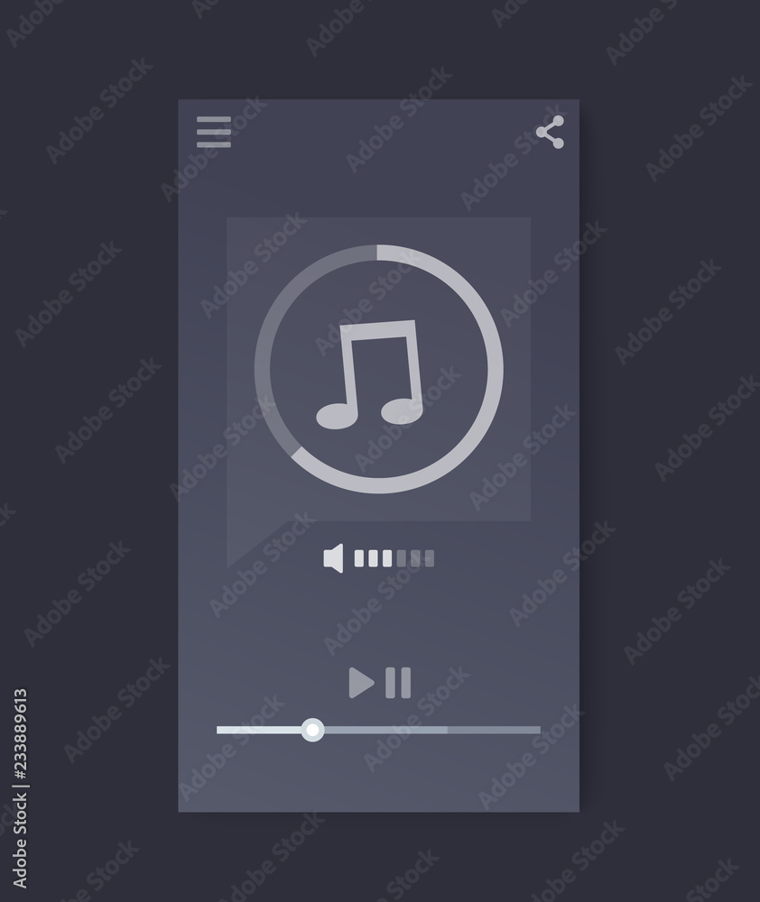 Poster music streaming player interface, mobile app, vector ui