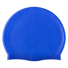 blue rubber swimming cap in the pool or in the ocean, on a white background, isolate