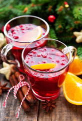 Glasses of hot mulled wine