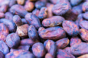 Macro background of cacao beans from Guadeloupe, Basse-Terre, Guadeloupe