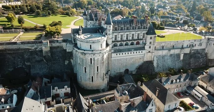 View of Royal castle Chateau de Amboise on river Loire, France 