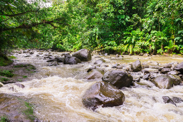 Famous cascade aux ecrevisses on route de la Traversee in Basse-Terre, Guadeloupe
