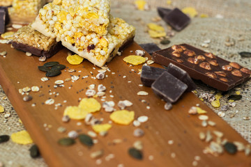 Granola Bars and chocolate with hazelnuts 