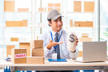 Male employee working in box delivery relocation service