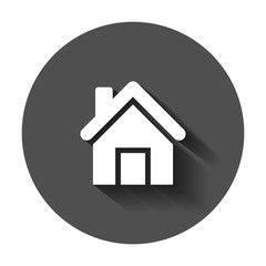 House building icon in flat style. Home apartment vector illustration with long shadow. House dwelling business concept.