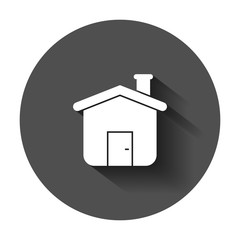 House building icon in flat style. Home apartment vector illustration with long shadow. House dwelling business concept.