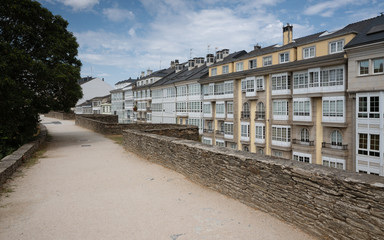 Panoramic view during a walk along the city wall of Lugo, Galicia, Spain