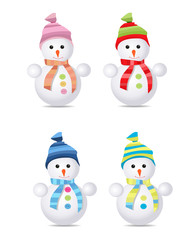Christmas snowman dressed in a colored hat and scarf. 