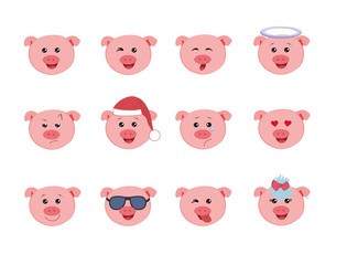 Obraz premium Set of Graphic Emoticons - pigs. Collection of Emoji. Smile icons