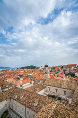 Church bell tower and rooftops in Dubrovnik Old Town
