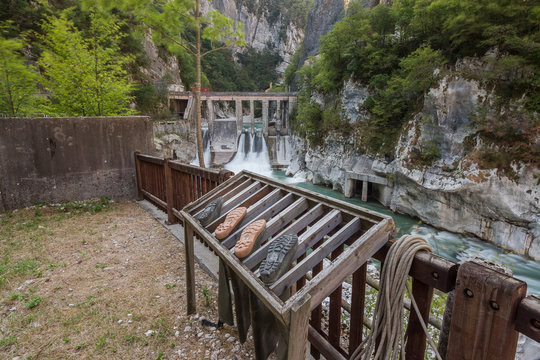 Hydroelectric power plant in the Cellina natural Reserve, Friulane dolomites, Friuli Venezia Giulia, Italy.