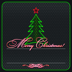 Greeting card for christmas. Neon and grid.