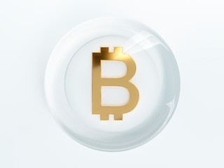 bitcoin cryptocurrency golden symbol covered with glass