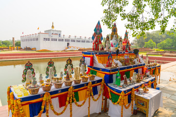 Buddha birthplace in Lumbini and buddhist offerings