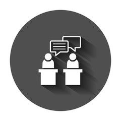 Politic debate icon in flat style. Presidential debates vector illustration with long shadow. Businessman discussion business concept.