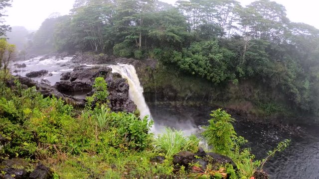 Pan from Rainbow Falls to Wailuku River in Hilo, Big Island Hawaii slow motion