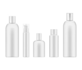 Cosmetic packaging bottle set, realistic vector mockup