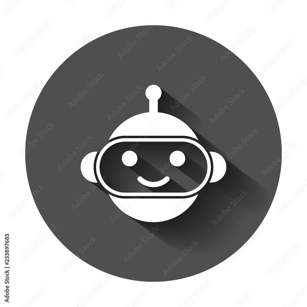 Poster cute robot chatbot icon in flat style. bot operator vector illustration with long shadow. smart chat