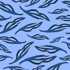 Seamless abstract graphic pattern of leaves, feathers.