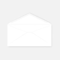 White open DL envelope with gummed seal, V flap design, mock-up