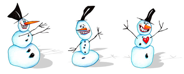 Drei Schneemänner, Winter, Illustration von Kathrin Schwertner