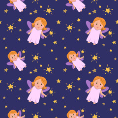 Fairy girls seamless pattern