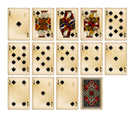 Playing cards of Spades suit in vintage style