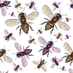 Watercolor bee seamless pattern