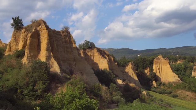 Nature landscape of the Balze, cliffs of Valdarno, Tuscany Italy. Natural cliffs made by clay and sandstone. Long shot view.