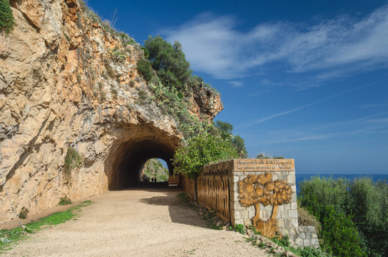 The Southern entrance to Natural Reserve Zingaro (Riserva dello Zingaro) in Sicily, Italy