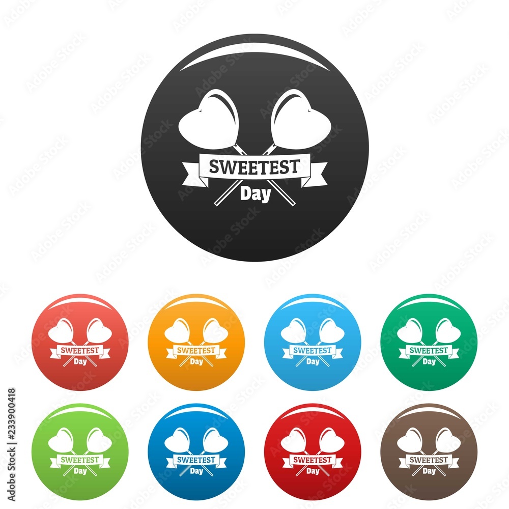 Poster sweetest day icons set 9 color vector isolated on white for any design