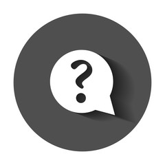 Question mark icon in flat style. Discussion speech bubble vector illustration with long shadow. Question business concept.