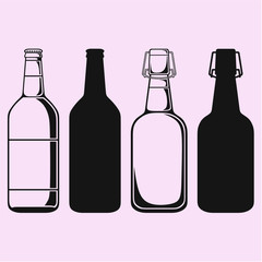 set bottle of beer vector silhouette isolated
