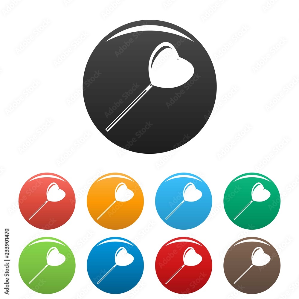 Poster heart lollipop icons set 9 color vector isolated on white for any design