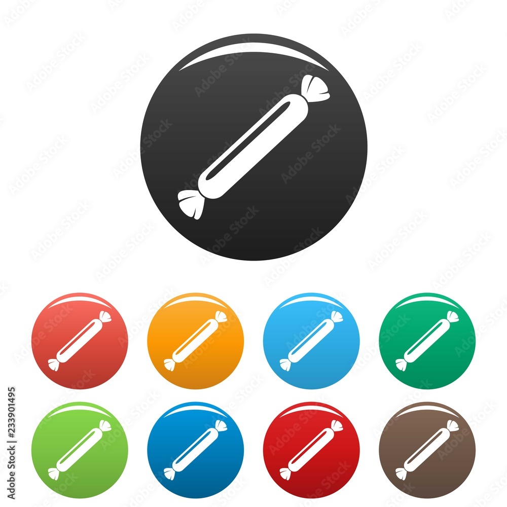 Poster long bonbon icons set 9 color vector isolated on white for any design