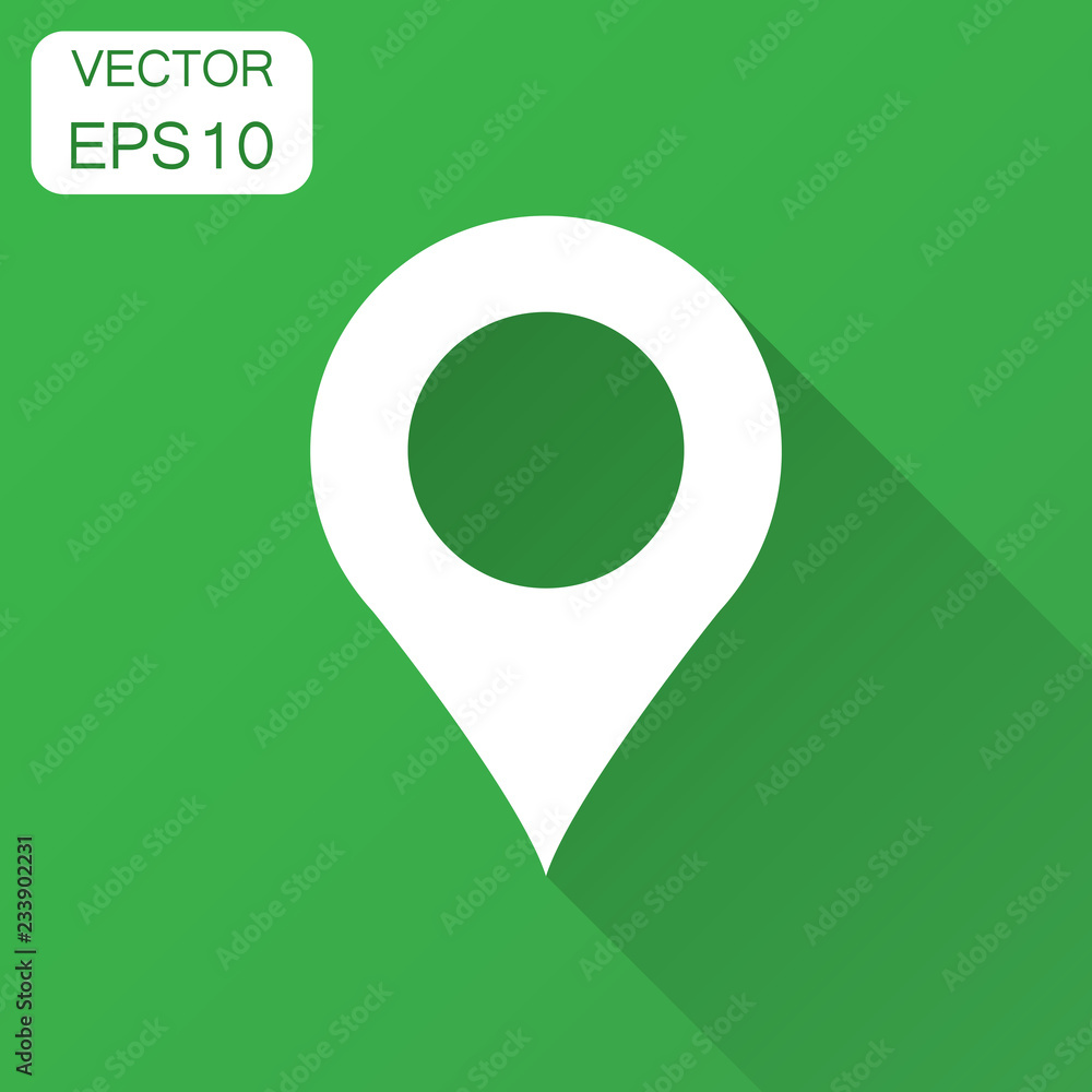Poster pin map icon in flat style. gps navigation vector illustration with long shadow. target destination 