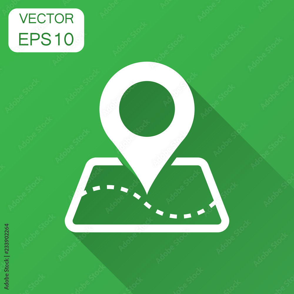 Poster pin map icon in flat style. gps navigation vector illustration with long shadow. target destination 