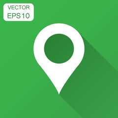 Pin map icon in flat style. Gps navigation vector illustration with long shadow. Target destination business concept.