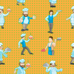 Pattern of cartoon characters chefs