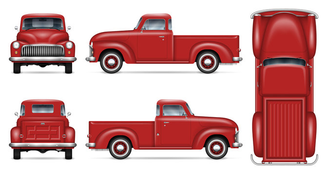 Classic red pickup truck vector mockup