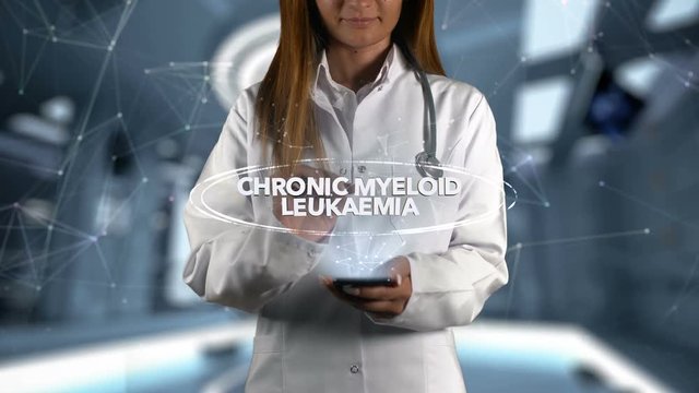 Female Doctor Hologram Word Chronic myeloid leukaemia