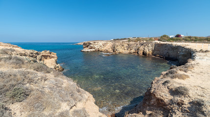 Fototapeta na wymiar Marcello beach and Agios Fokas - Cyclades island - Aegean sea - Paroikia (Parikia) Paros - Greece