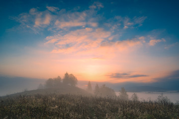 Sunrise in ukrainian carpathian mountain valley