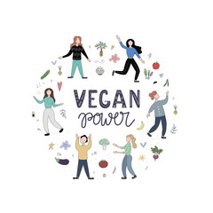 Fototapeta na wymiar Vegan people illustration. Vegan power flat