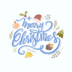 Merry Christmas background design. Vector logo, typography. Usable as banner, greeting card, gift package etc.