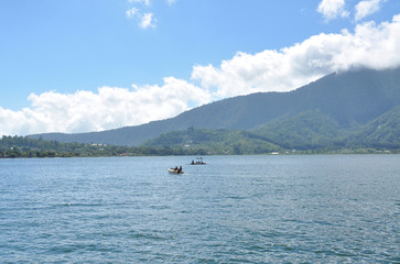 Taditional canow in lake batur, bali 