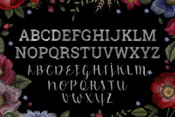 Traditional folk stylish stylish embroidery on the black background. Sketch for printing on clothing, fabric, bag, accessories and design. Vector, trend