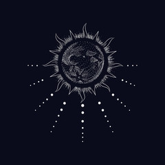 Vector illustration set of moon phases. Different stages of moonlight activity in vintage engraving style