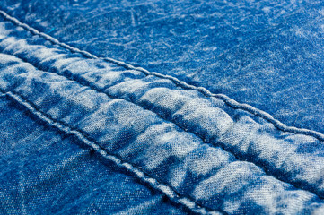 Blue washed faded jeans texture with seams