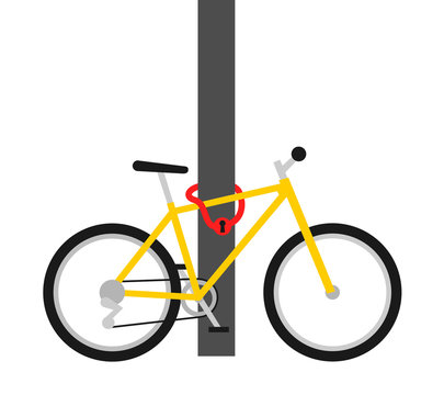 Fototapeta Bike lock - security and protection against  thief and robbery. Bicycle is locked to stationary mast, pole and pillar. Vector illustration